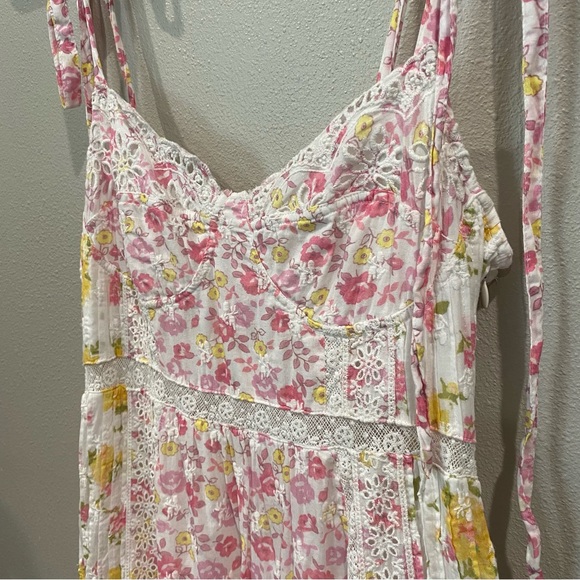 LoveShackFancy Corset Lace Midi Dress Eyelet Pink White Yellow 0 - Picture 3 of 12